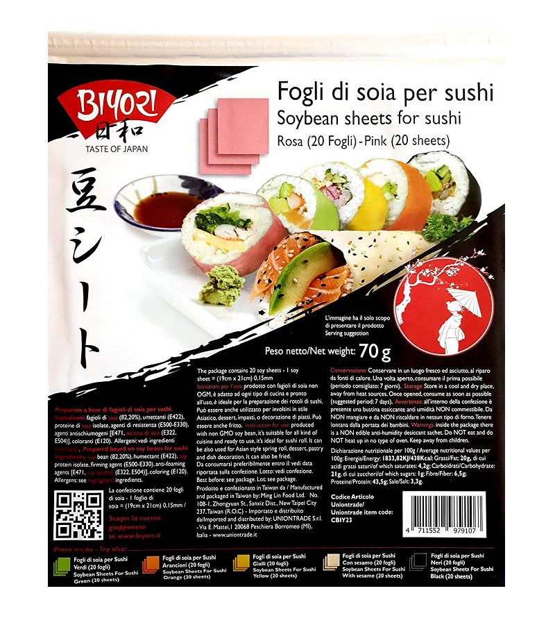 Fogli di soia rosa per sushi - Biyori 70g. (20 fogli)